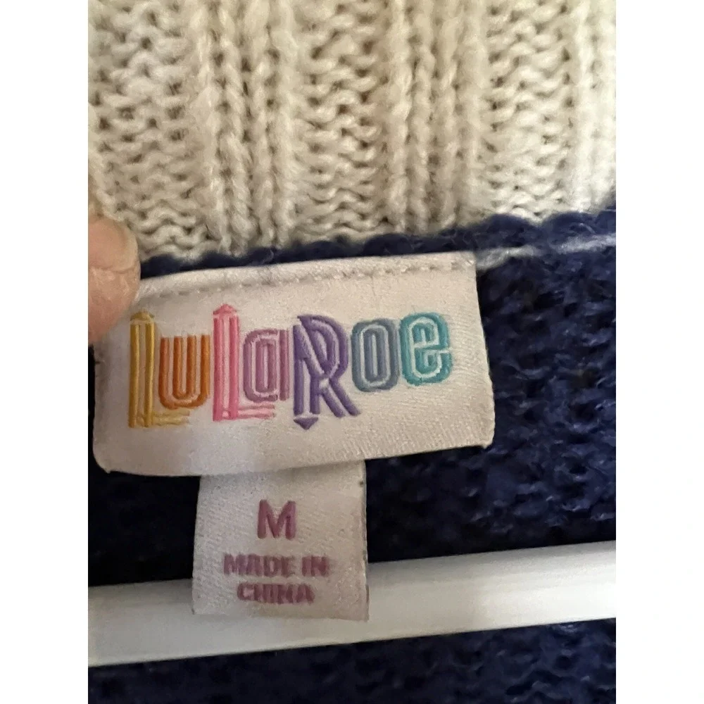 Lu La Roe Women's Cardigan Med Blue And White Oversized Knit‎